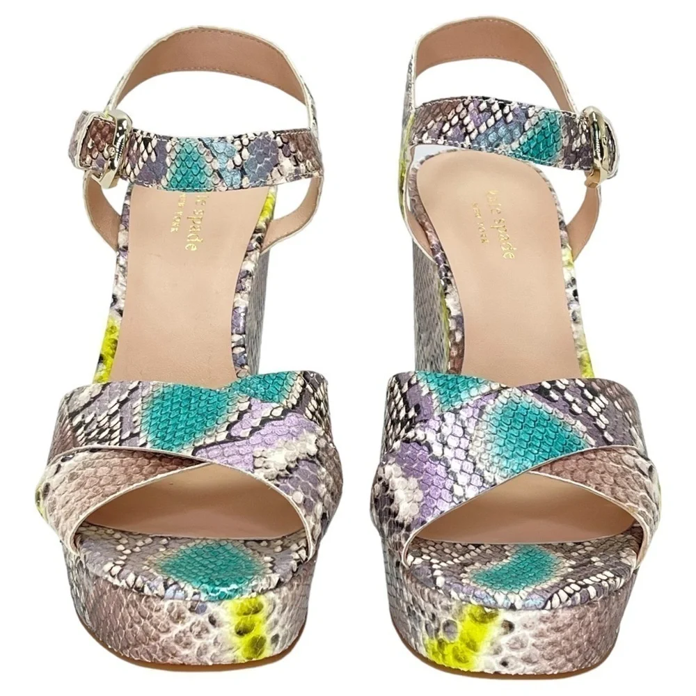 Kate Spade New York Womens Platform Sandals 10M Grace Lemon Sorbet Leather